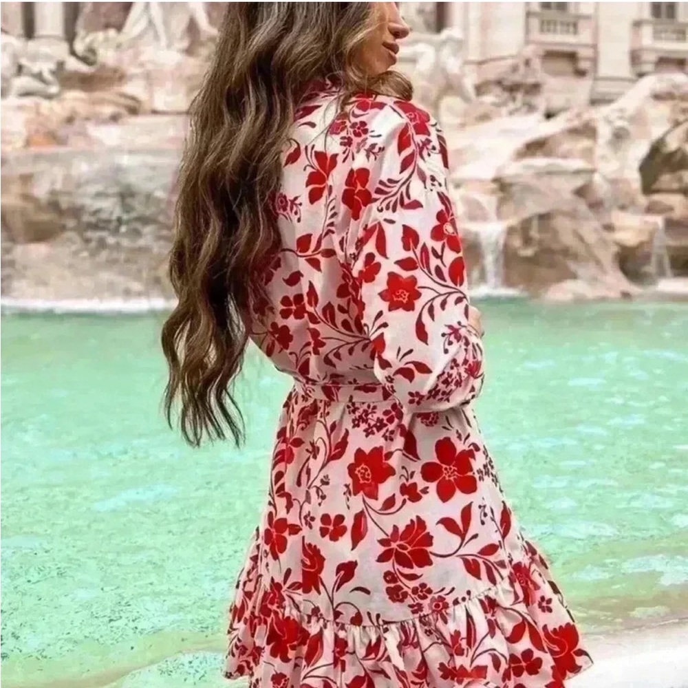Floral Red and White Mini Dress